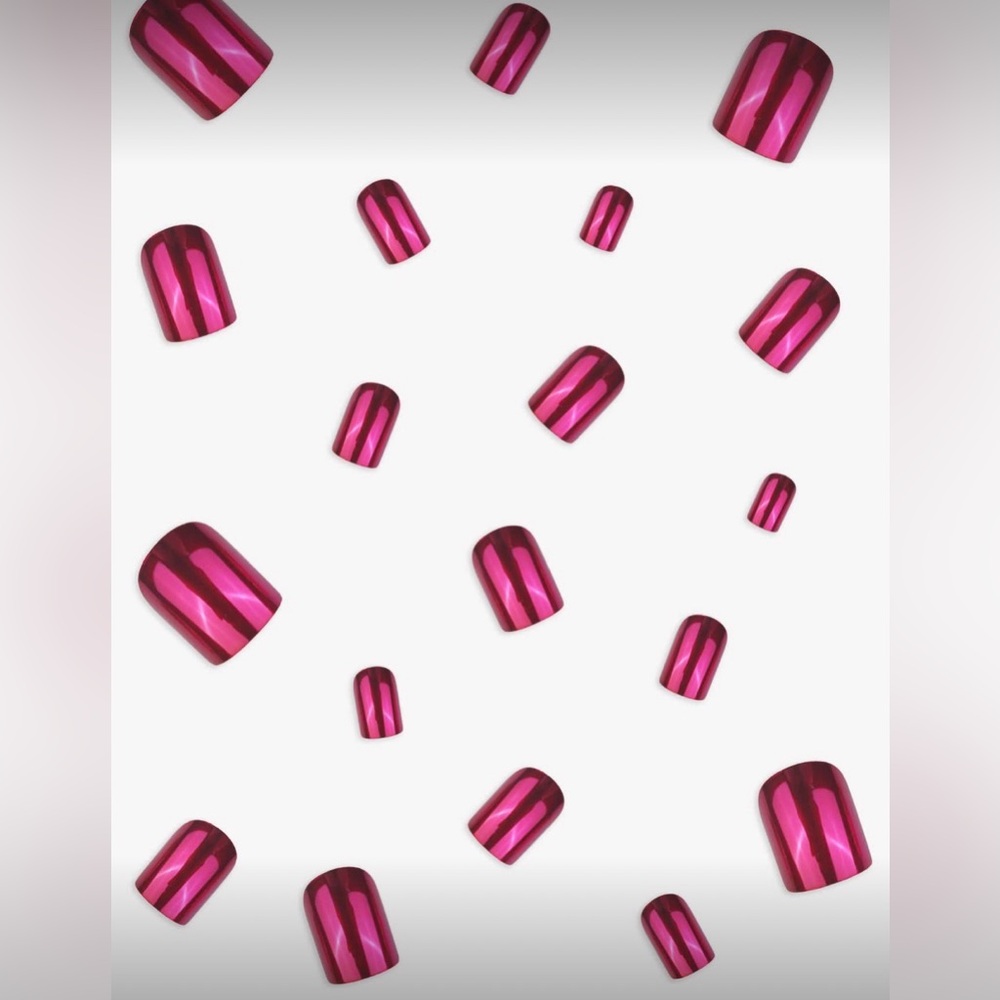 Magenta Pink Metallic Chrome Medium Square Nail Kit, Press-On Nails